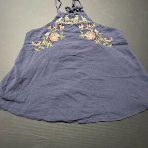 American Eagle navy blue halter neck top with floral embroidery. Size XS